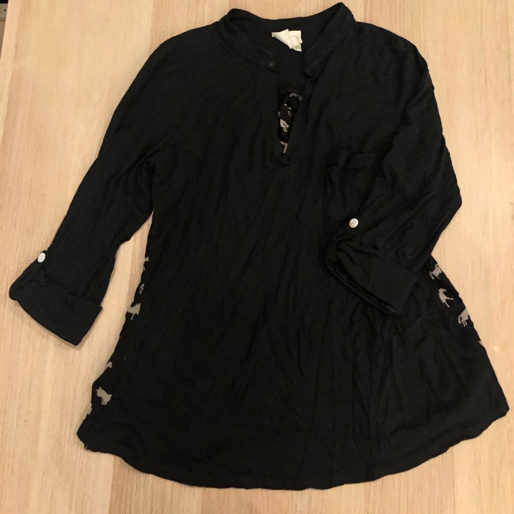 Anthropologie Black cotton horse print 3/4 slv top